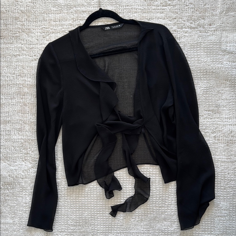 Zara Black Ruffled Blouse - Picture 3 of 6